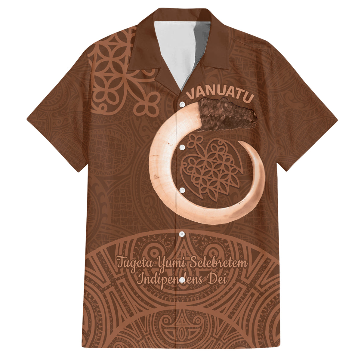 Vanuatu Indipendens Dei Family Matching Short Sleeve Bodycon Dress and Hawaiian Shirt Yumi Sand Drawing Turtle Mix Lapita LT14 Dad's Shirt - Short Sleeve Brown - Polynesian Pride