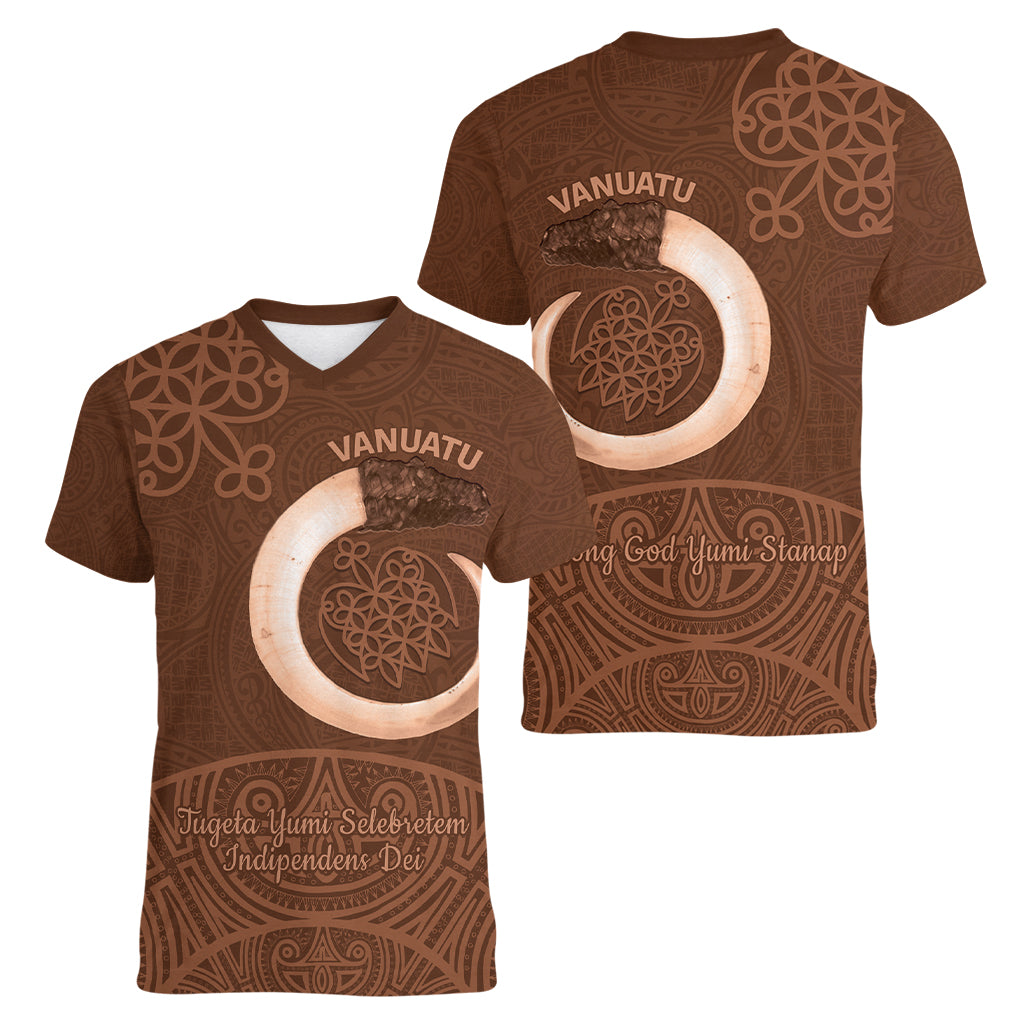 Vanuatu Indipendens Dei Women V-Neck T-Shirt Yumi 44th Sand Drawing Turtle Mix Lapita