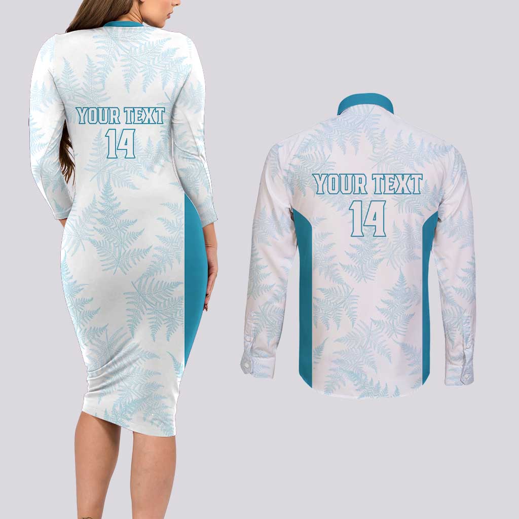 Custom New Zealand Silver Fern Football Couples Matching Long Sleeve Bodycon Dress and Long Sleeve Button Shirt Come On All White