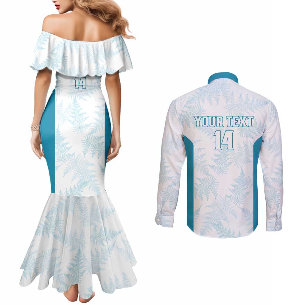 Custom New Zealand Silver Fern Football Couples Matching Mermaid Dress and Long Sleeve Button Shirt Come On All White
