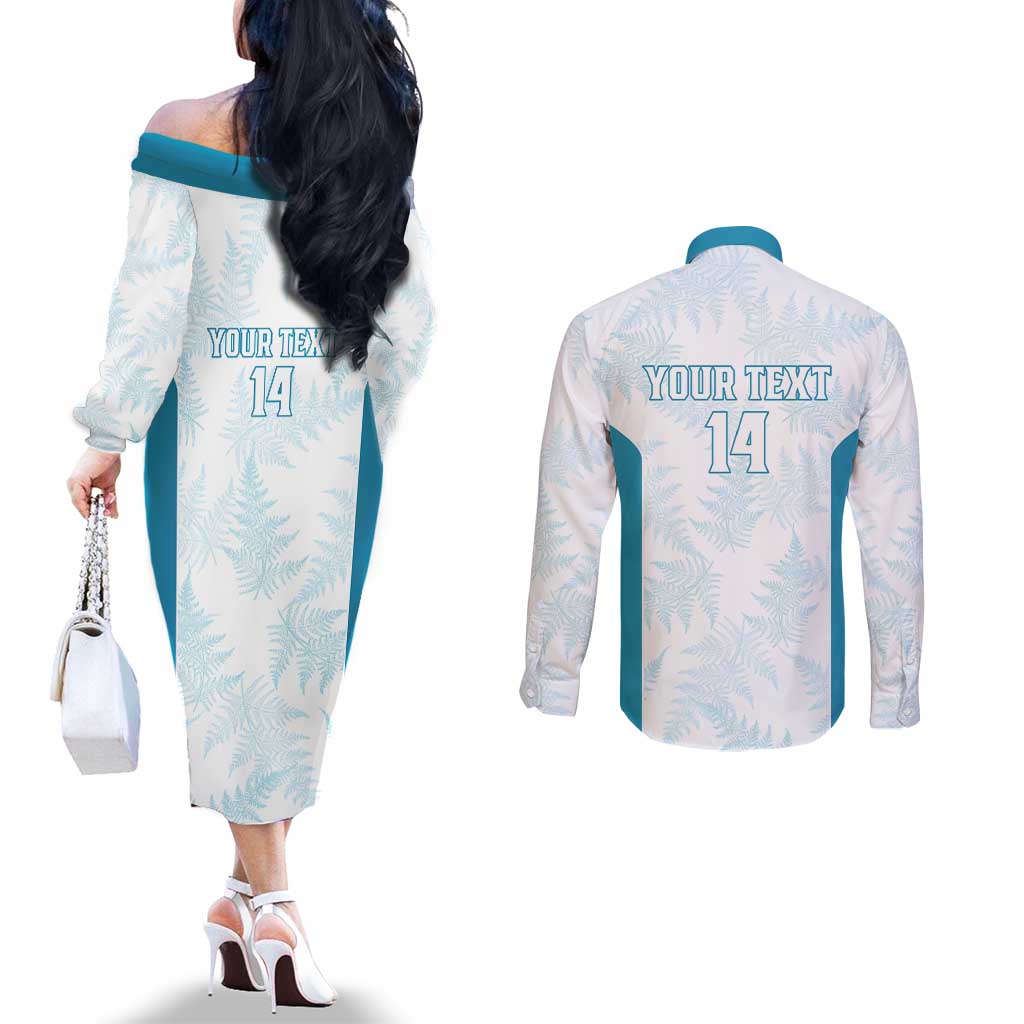 Custom New Zealand Silver Fern Football Couples Matching Off The Shoulder Long Sleeve Dress and Long Sleeve Button Shirt Come On All White