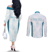 Custom New Zealand Silver Fern Football Couples Matching Off The Shoulder Long Sleeve Dress and Long Sleeve Button Shirt Come On All White