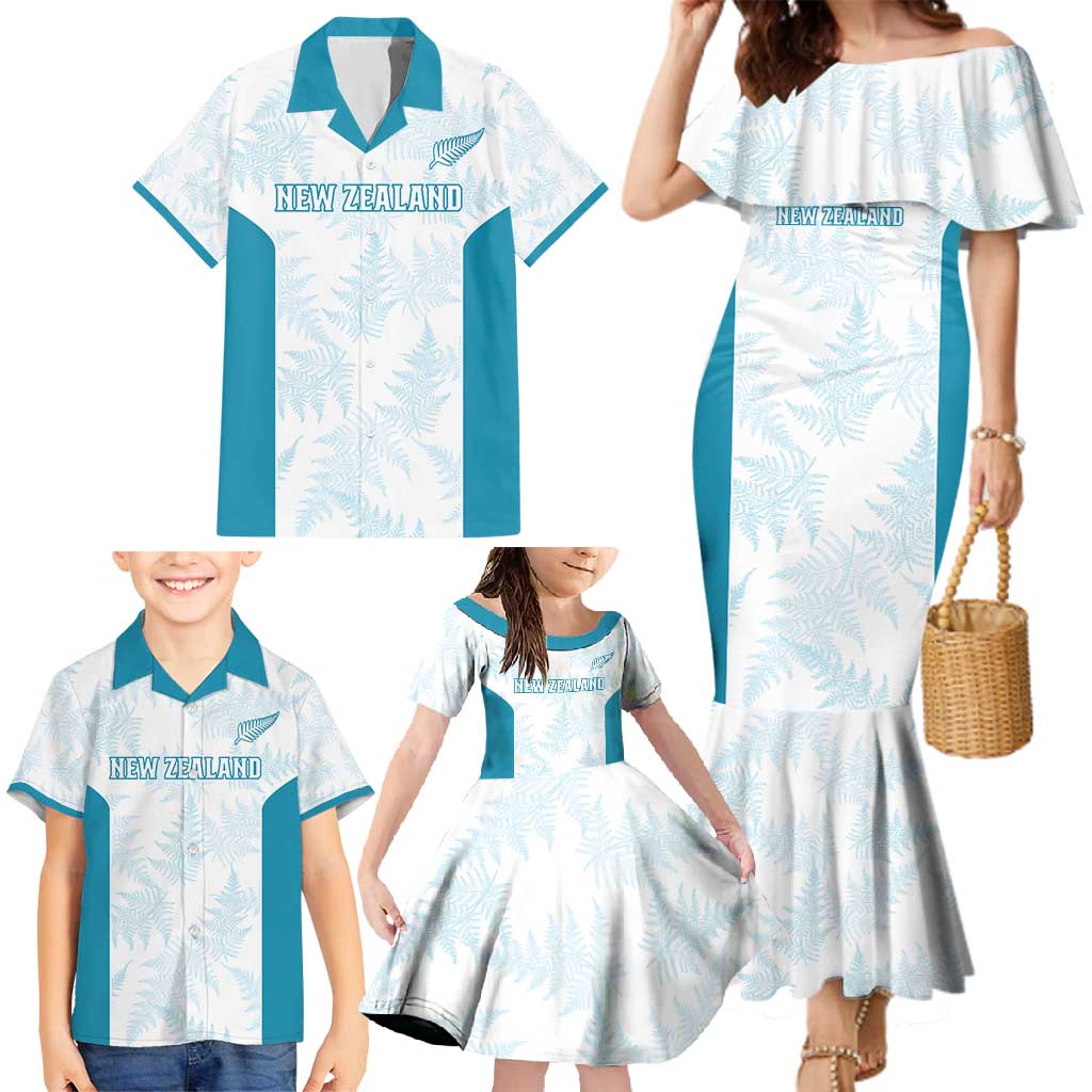 Custom New Zealand Silver Fern Football Family Matching Mermaid Dress and Hawaiian Shirt Come On All White