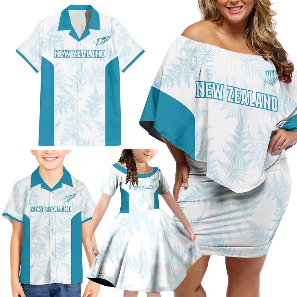 Custom New Zealand Silver Fern Football Family Matching Off Shoulder Short Dress and Hawaiian Shirt Come On All White