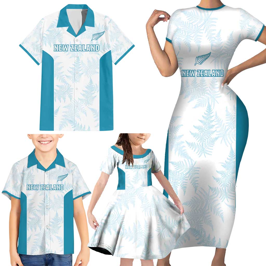 Custom New Zealand Silver Fern Football Family Matching Short Sleeve Bodycon Dress and Hawaiian Shirt Come On All White