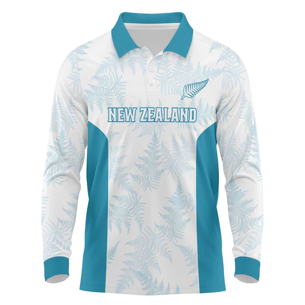 Custom New Zealand Silver Fern Football Long Sleeve Polo Shirt Come On All White