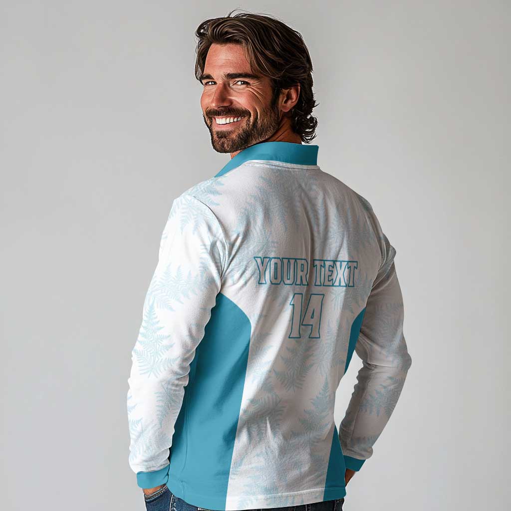 Custom New Zealand Silver Fern Football Long Sleeve Polo Shirt Come On All White