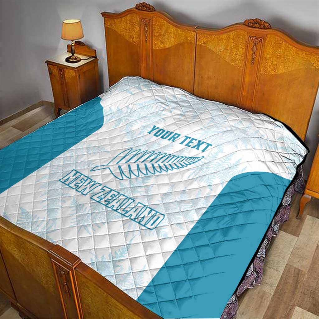 Custom New Zealand Silver Fern Football Quilt Come On All White