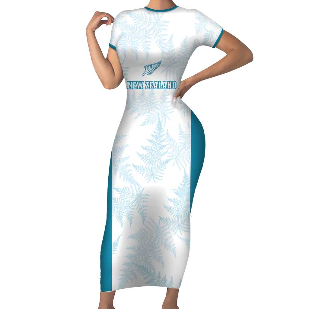 Custom New Zealand Silver Fern Football Short Sleeve Bodycon Dress Come On All White