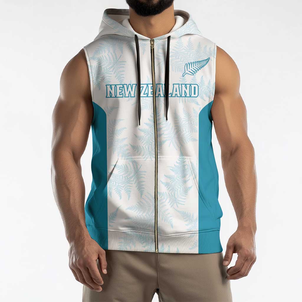 Custom New Zealand Silver Fern Football Sleeveless Zip Hoodie Come On All White - Polynesian Pride