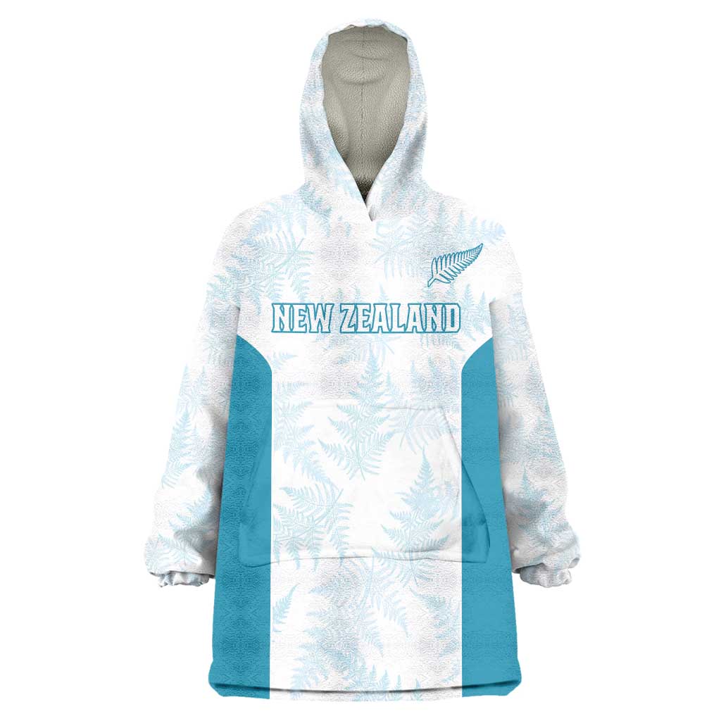 Custom New Zealand Silver Fern Football Wearable Blanket Hoodie Come On All White