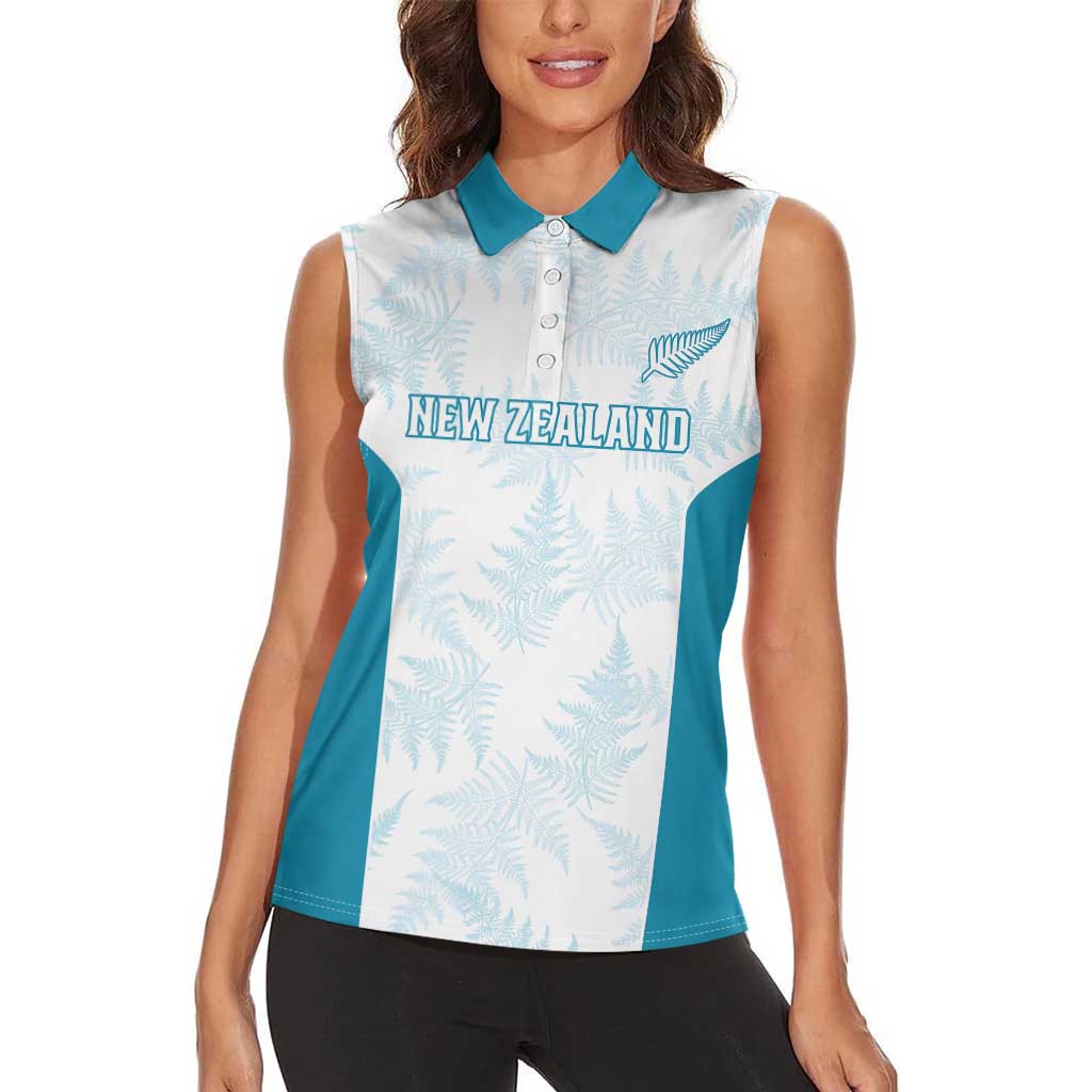 Custom New Zealand Silver Fern Football Women Sleeveless Polo Shirt Come On All White