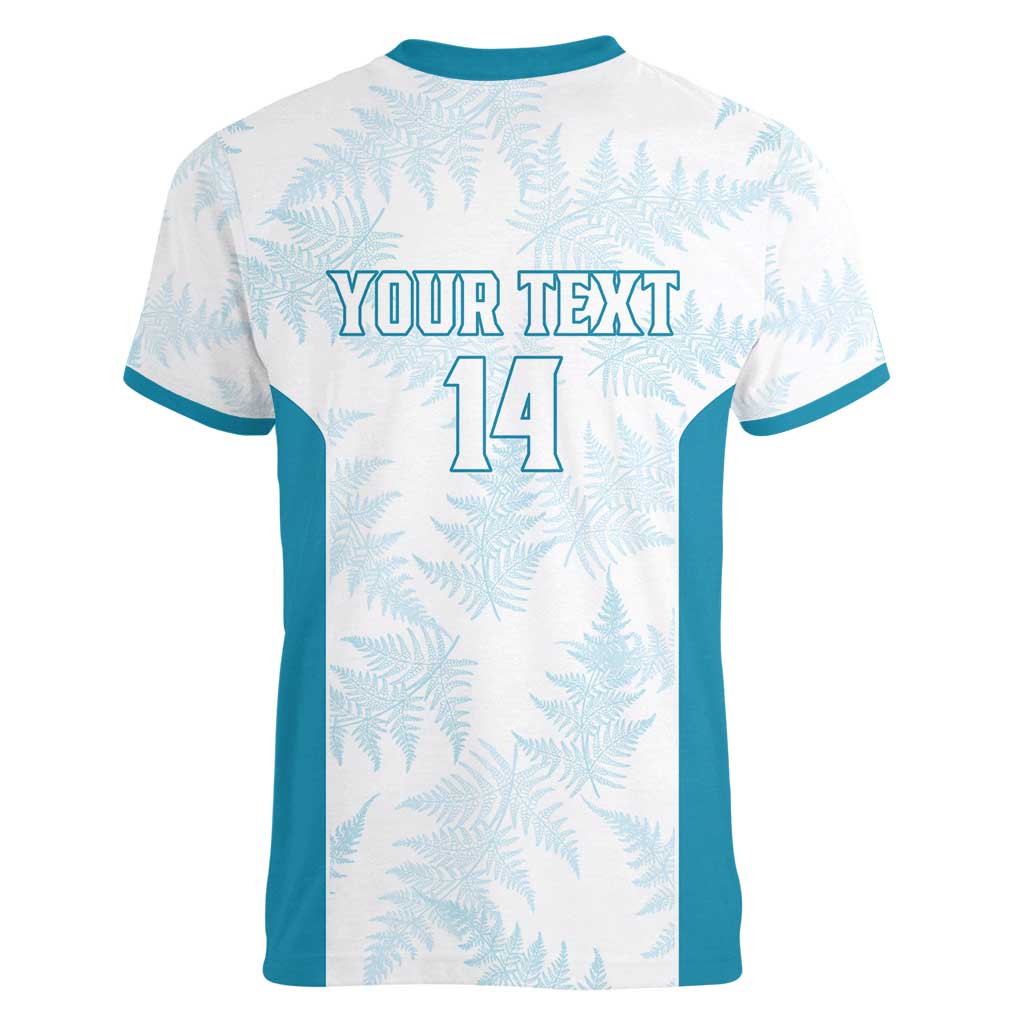 Custom New Zealand Silver Fern Football Women V-Neck T-Shirt Come On All White