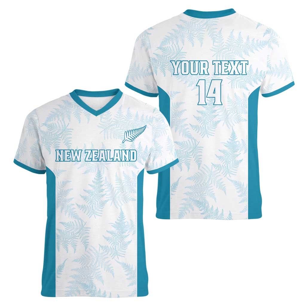 Custom New Zealand Silver Fern Football Women V-Neck T-Shirt Come On All White
