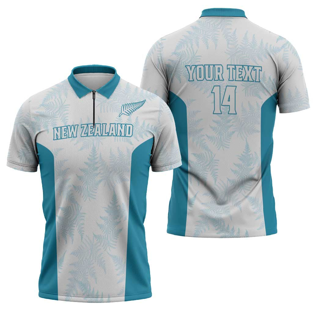 Custom New Zealand Silver Fern Football Zipper Polo Shirt Come On All White - Polynesian Pride