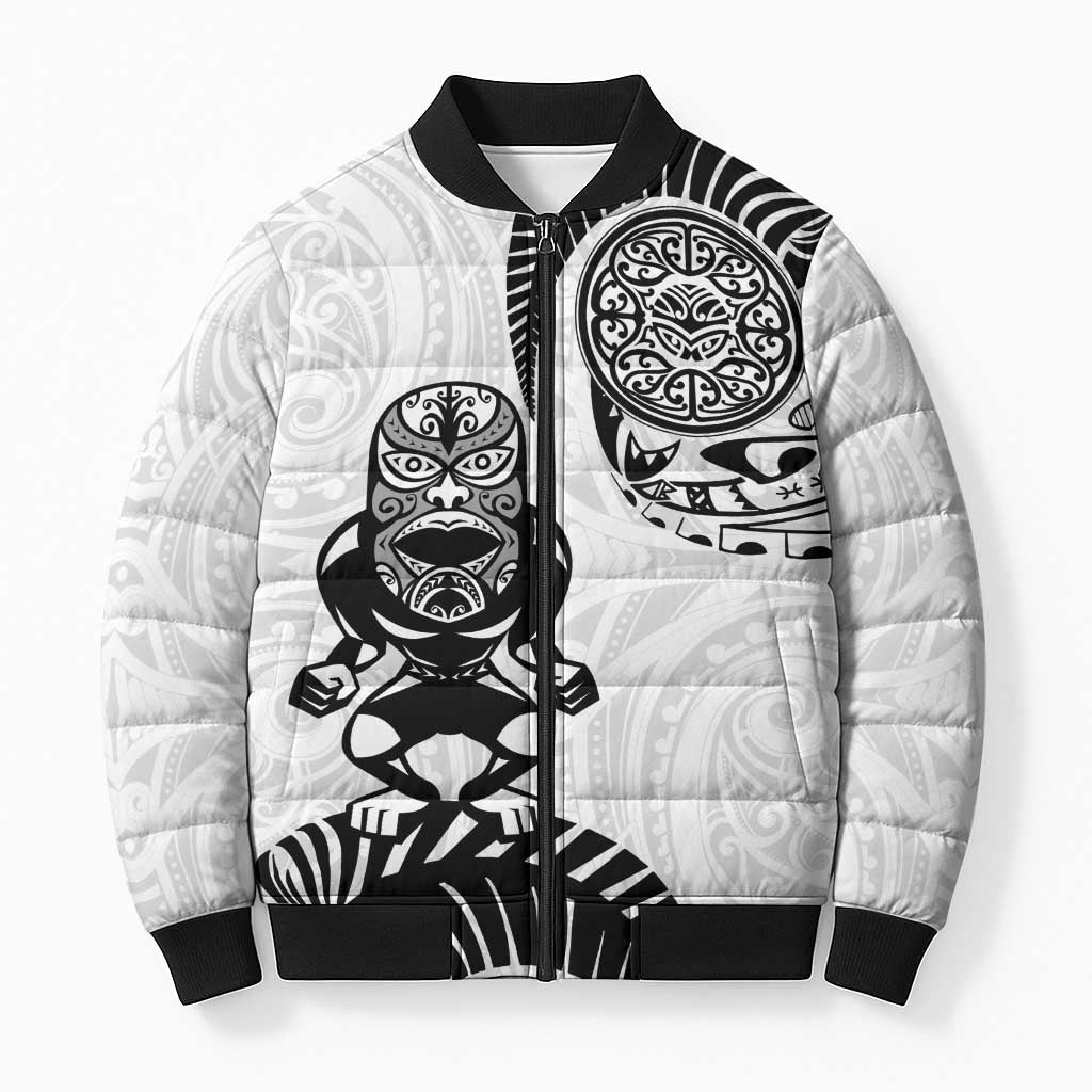 Custom Aotearoa Football Bomber Puffer Jacket NZ Maori Tiki Go Champions LT14 Unisex White - Polynesian Pride