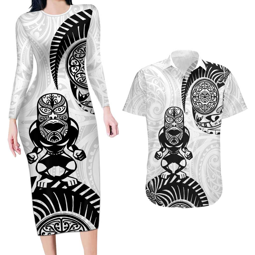 Custom Aotearoa Football Couples Matching Long Sleeve Bodycon Dress and Hawaiian Shirt NZ Maori Tiki Go Champions