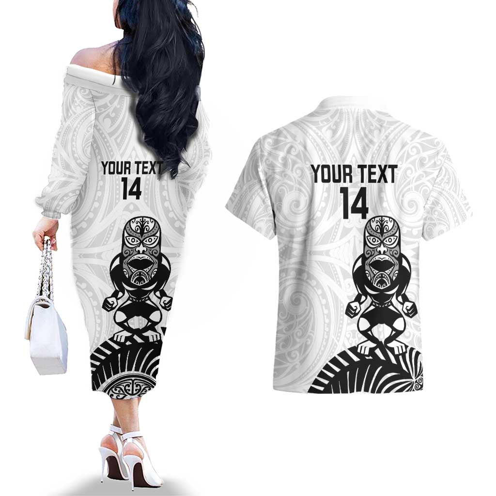 Custom Aotearoa Football Couples Matching Off The Shoulder Long Sleeve Dress and Hawaiian Shirt NZ Maori Tiki Go Champions