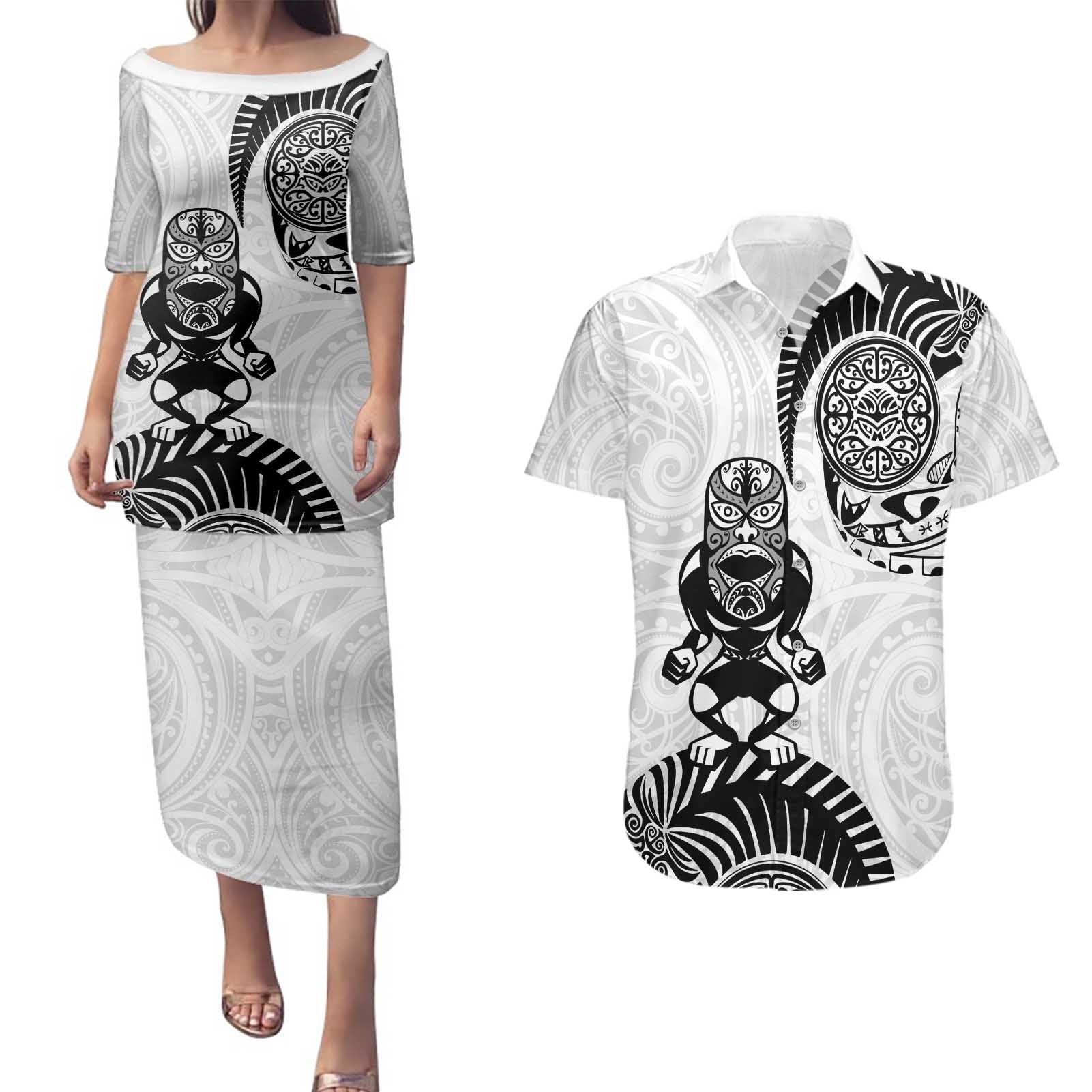 Custom Aotearoa Football Couples Matching Puletasi and Hawaiian Shirt NZ Maori Tiki Go Champions