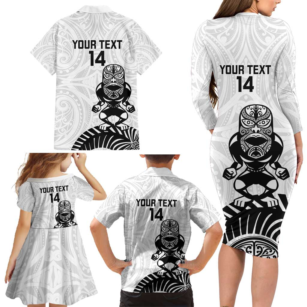 Custom Aotearoa Football Family Matching Long Sleeve Bodycon Dress and Hawaiian Shirt NZ Maori Tiki Go Champions