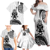 Custom Aotearoa Football Family Matching Off Shoulder Maxi Dress and Hawaiian Shirt NZ Maori Tiki Go Champions