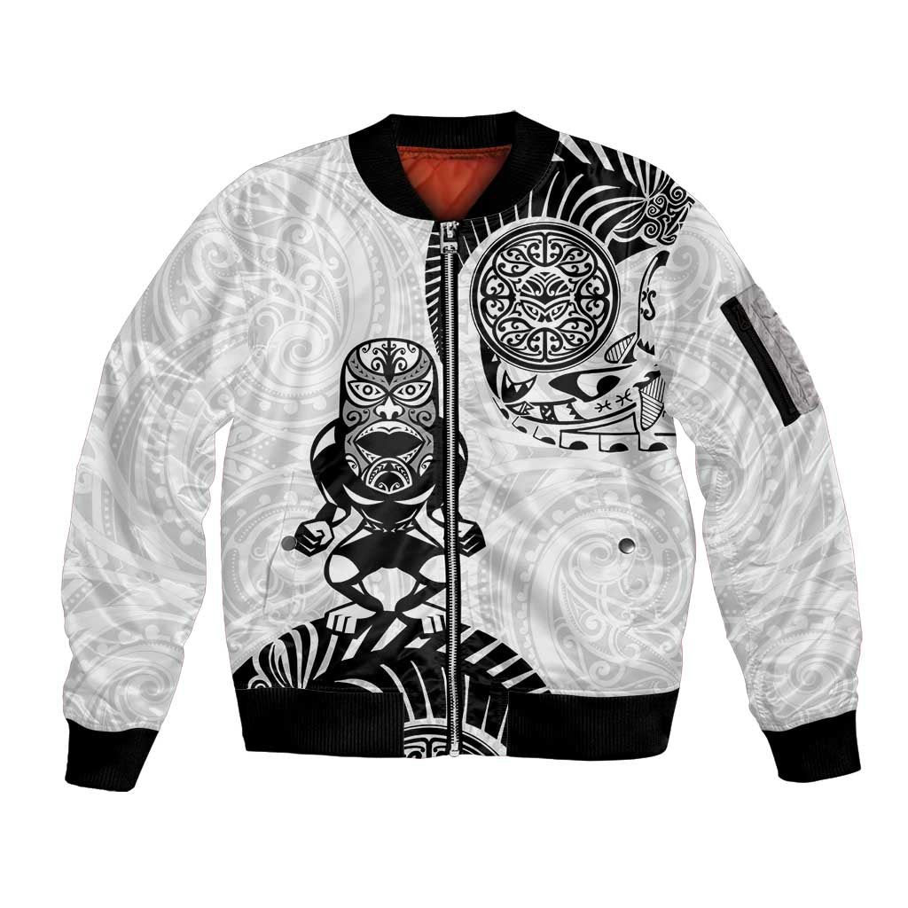 Custom Aotearoa Football Sleeve Zip Bomber Jacket NZ Maori Tiki Go Champions