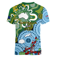 Australia And Fiji Women V Neck T Shirt Aboriginal Mix Fijian Tapa Unique Style LT14 - Polynesian Pride