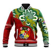 Australia And Tonga Baseball Jacket Aboriginal Mix Tongan Ngatu Unique Style LT14 Unisex Green - Polynesian Pride