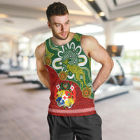 Personalised Australia And Tonga Men Tank Top Aboriginal Mix Tongan Ngatu Unique Style LT14 - Polynesian Pride
