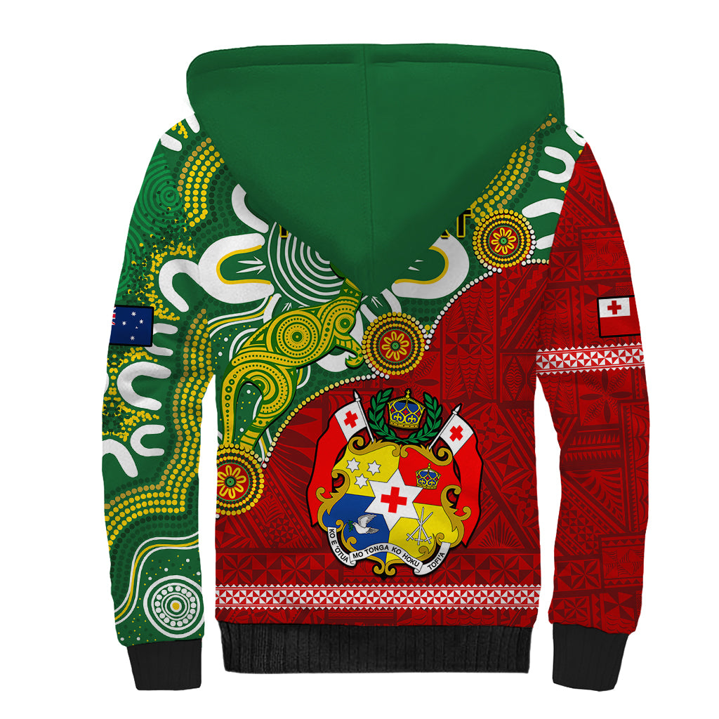Personalised Australia And Tonga Sherpa Hoodie Aboriginal Mix Tongan Ngatu Unique Style LT14 - Polynesian Pride
