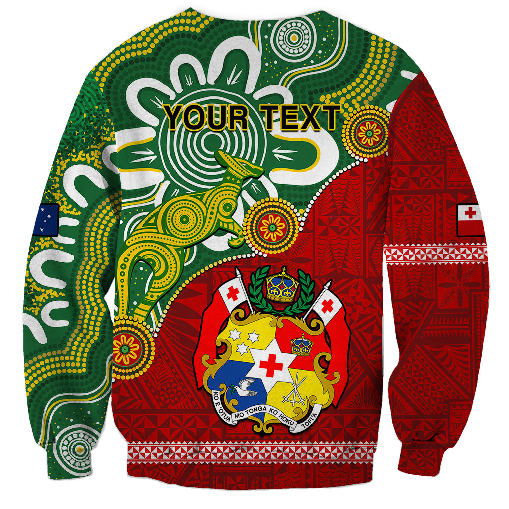 Personalised Australia And Tonga Sweatshirt Aboriginal Mix Tongan Ngatu Unique Style LT14 - Polynesian Pride