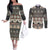 Vintage Bula Fiji Masi Couples Matching Off The Shoulder Long Sleeve Dress and Long Sleeve Button Shirt Fijian Tapa Cloth - Polynesian Pride