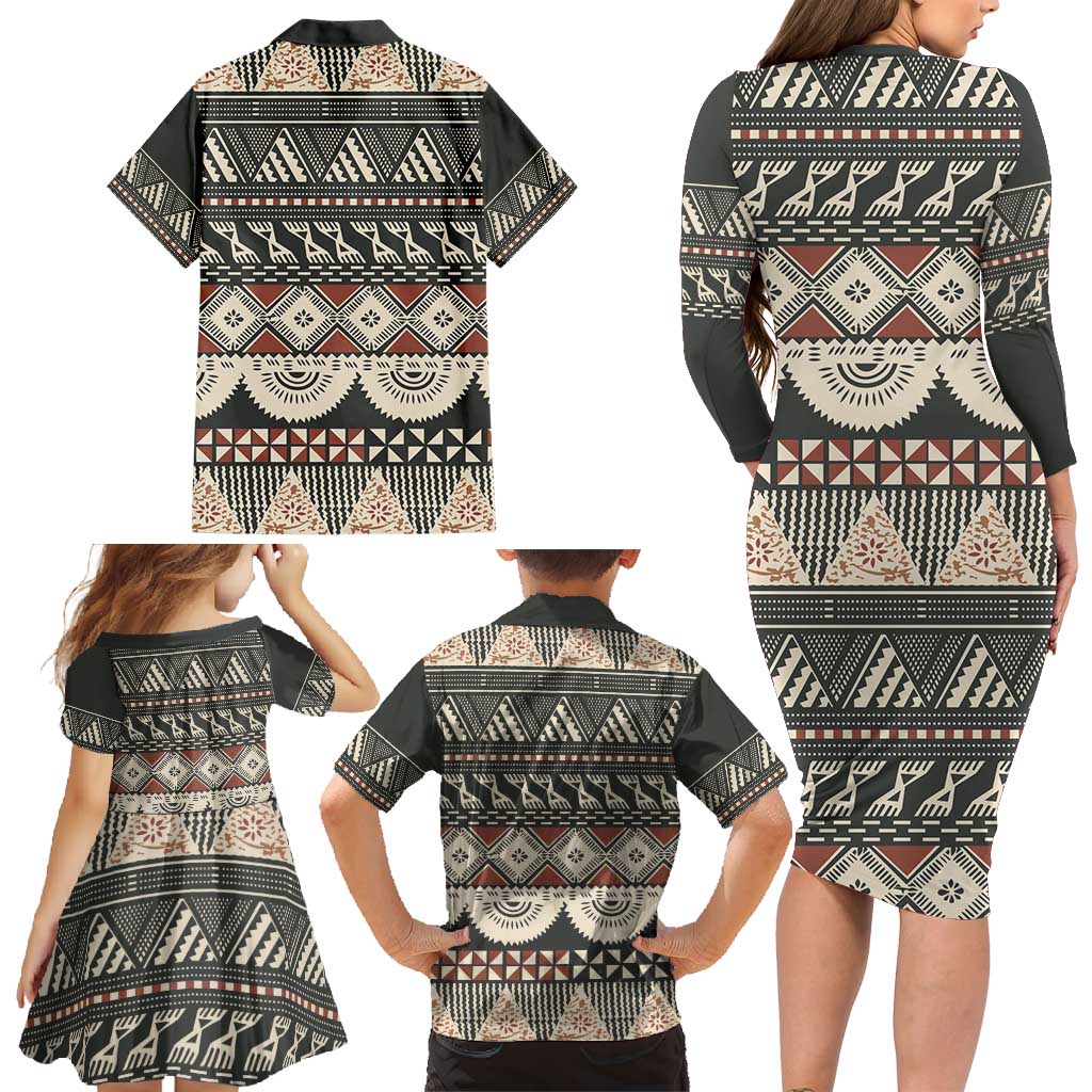 Vintage Bula Fiji Masi Family Matching Long Sleeve Bodycon Dress and Hawaiian Shirt Fijian Tapa Cloth - Polynesian Pride