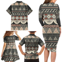 Vintage Bula Fiji Masi Family Matching Long Sleeve Bodycon Dress and Hawaiian Shirt Fijian Tapa Cloth - Polynesian Pride