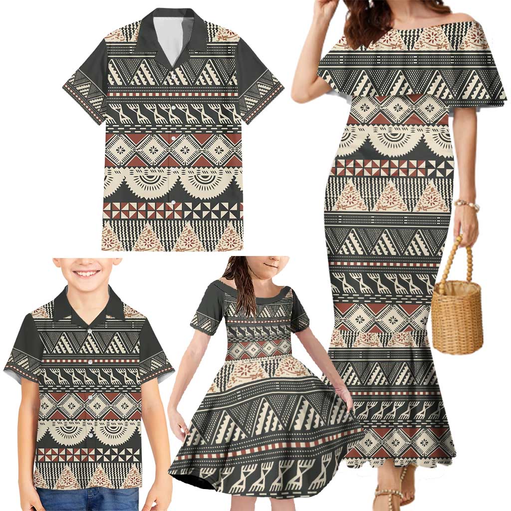 Vintage Bula Fiji Masi Family Matching Mermaid Dress and Hawaiian Shirt Fijian Tapa Cloth - Polynesian Pride