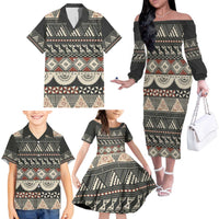 Vintage Bula Fiji Masi Family Matching Off The Shoulder Long Sleeve Dress and Hawaiian Shirt Fijian Tapa Cloth - Polynesian Pride