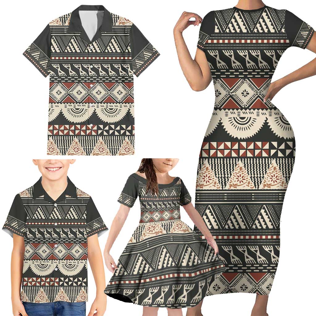 Vintage Bula Fiji Masi Family Matching Short Sleeve Bodycon Dress and Hawaiian Shirt Fijian Tapa Cloth - Polynesian Pride