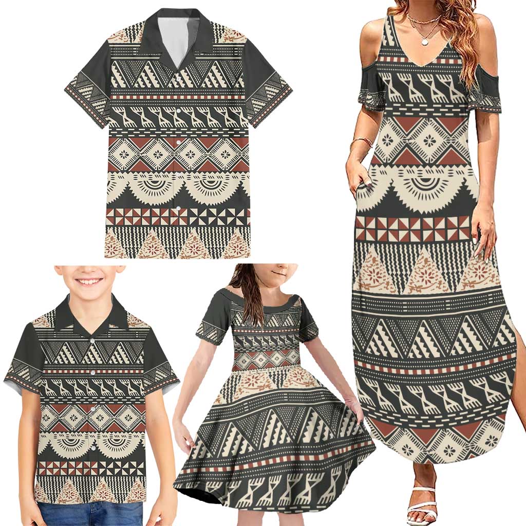 Vintage Bula Fiji Masi Family Matching Summer Maxi Dress and Hawaiian Shirt Fijian Tapa Cloth - Polynesian Pride