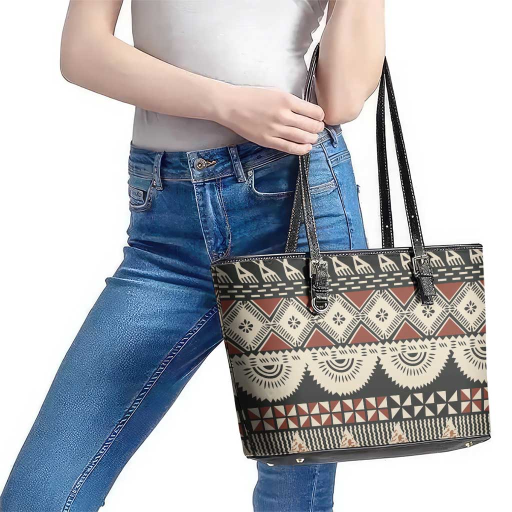 Vintage Bula Fiji Masi Leather Tote Bag Fijian Tapa Cloth - Polynesian Pride