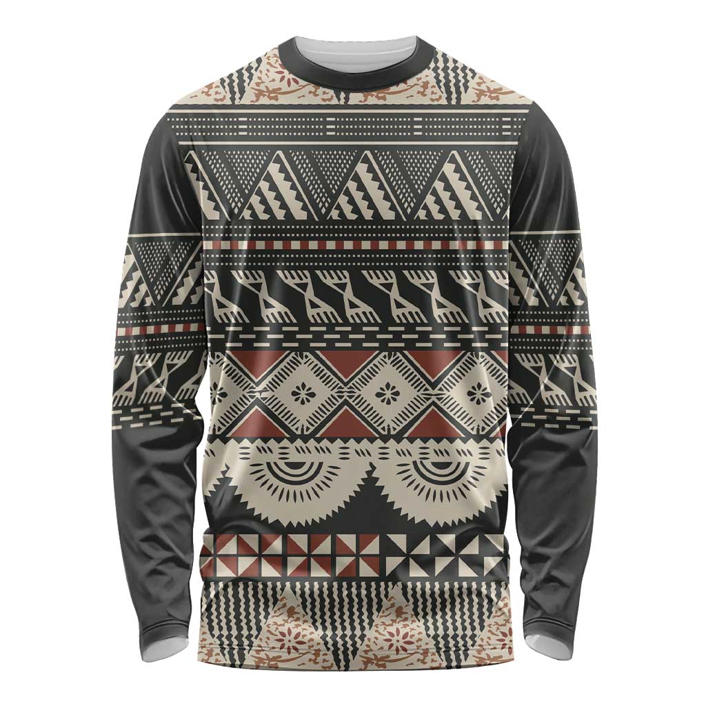 Vintage Bula Fiji Masi Long Sleeve Shirt Fijian Tapa Cloth - Polynesian Pride