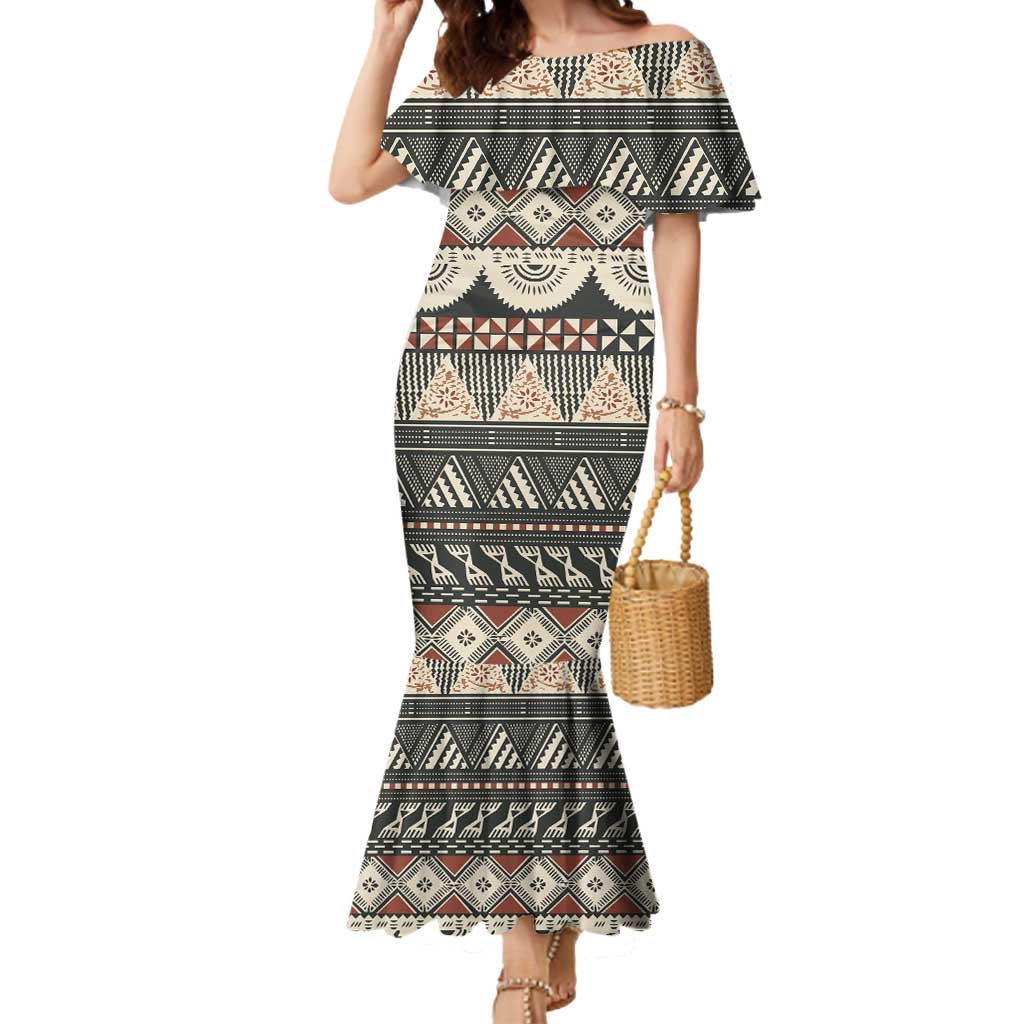 Vintage Bula Fiji Masi Mermaid Dress Fijian Tapa Cloth - Polynesian Pride