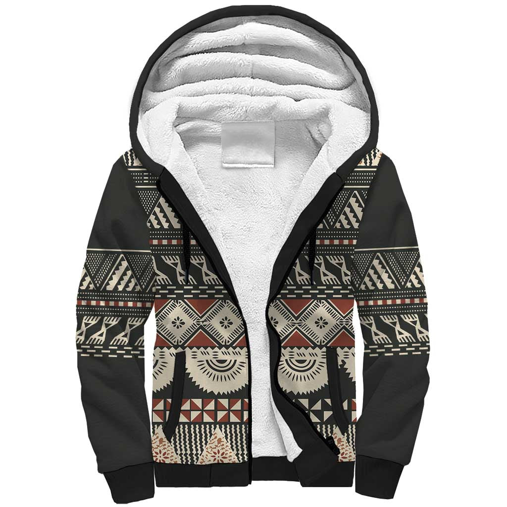 Vintage Bula Fiji Masi Sherpa Hoodie Fijian Tapa Cloth - Polynesian Pride