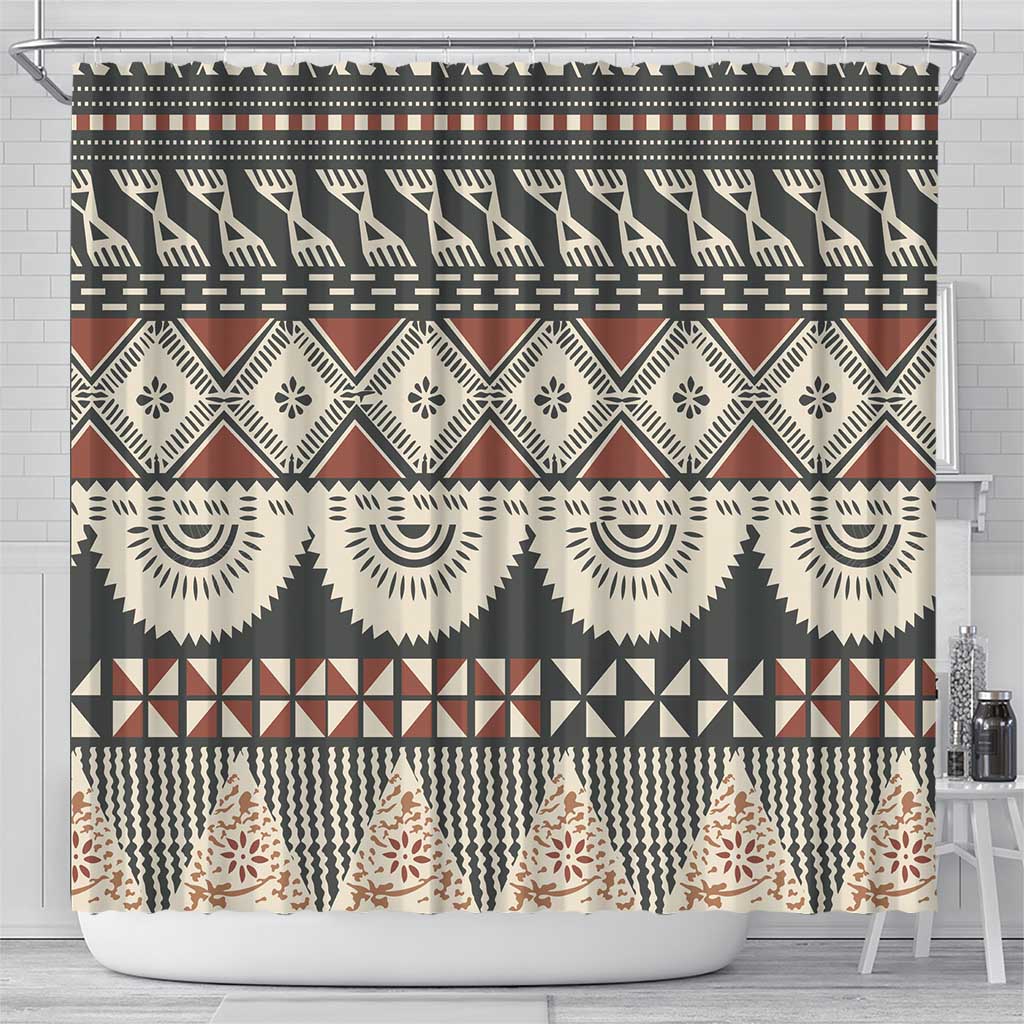 Vintage Bula Fiji Masi Shower Curtain Fijian Tapa Cloth - Polynesian Pride
