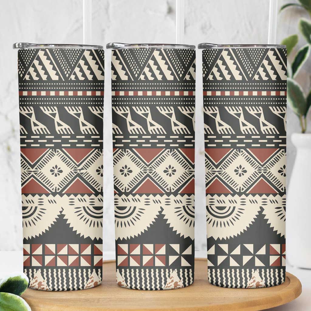 Vintage Bula Fiji Masi Skinny Tumbler Fijian Tapa Cloth - Polynesian Pride