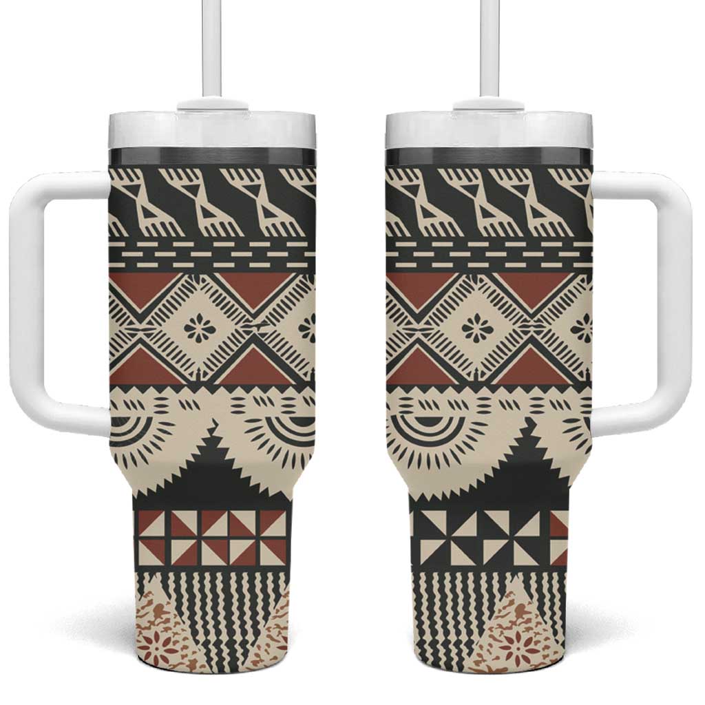 Vintage Bula Fiji Masi Tumbler With Handle Fijian Tapa Cloth - Polynesian Pride