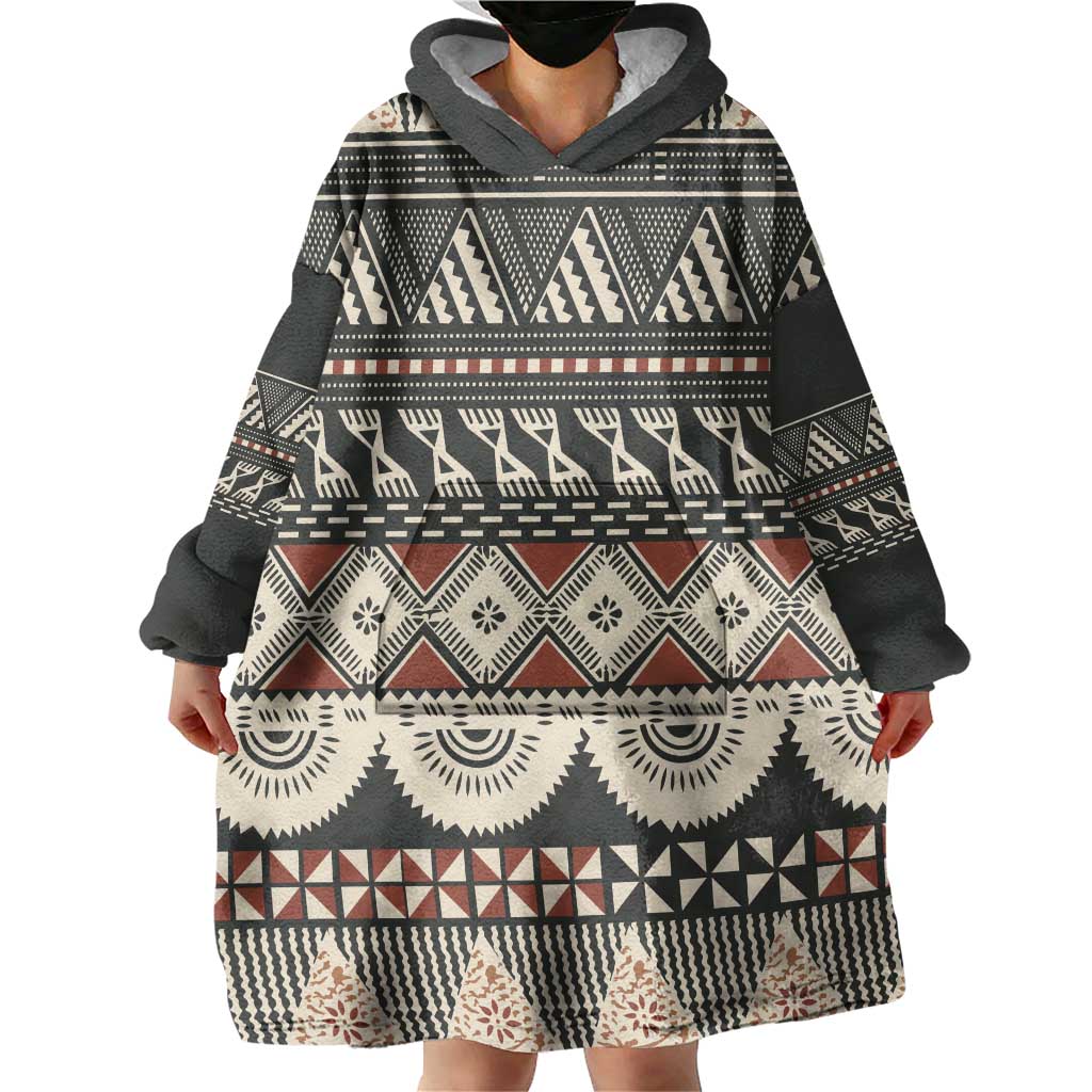 Vintage Bula Fiji Masi Wearable Blanket Hoodie Fijian Tapa Cloth - Polynesian Pride