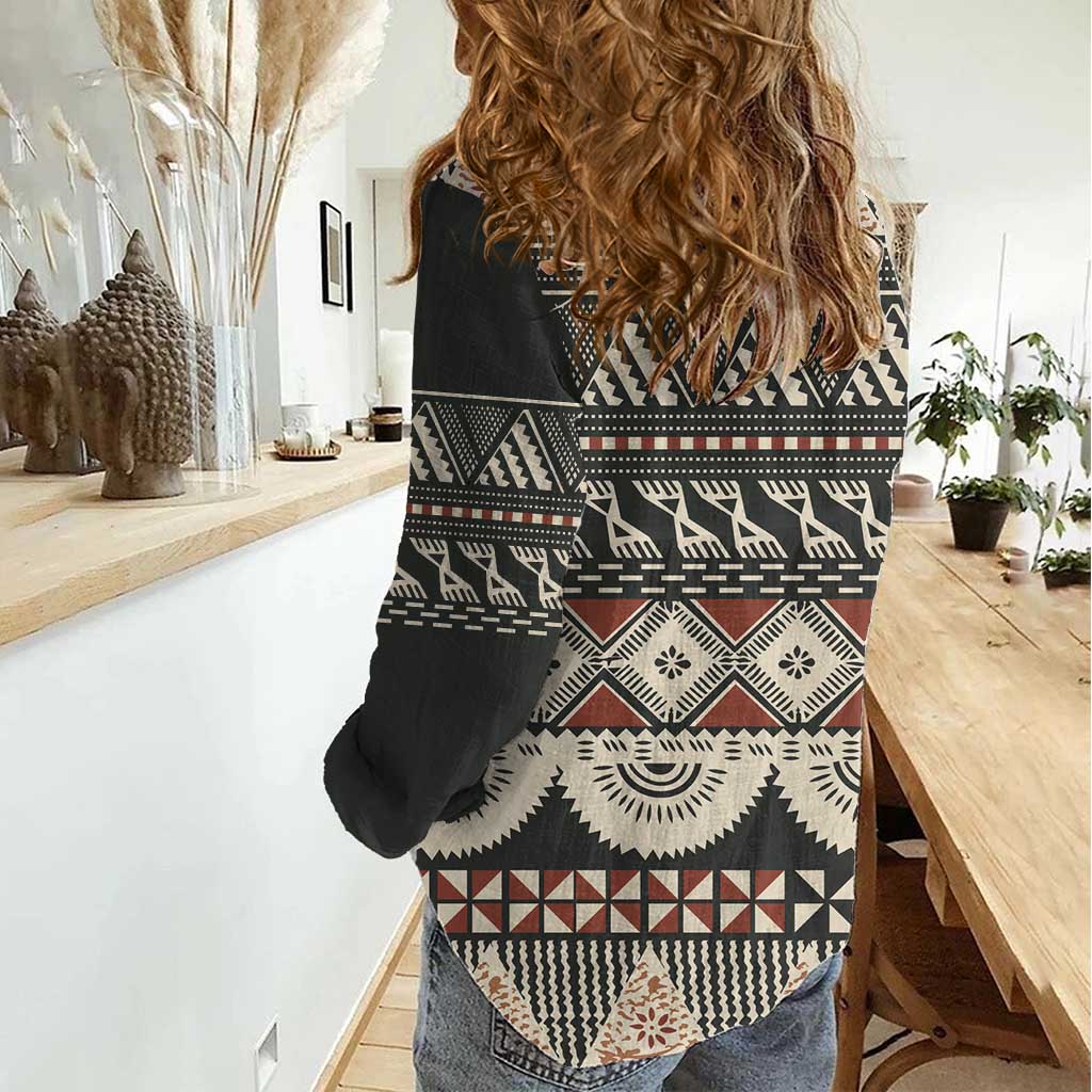 Vintage Bula Fiji Masi Women Casual Shirt Fijian Tapa Cloth - Polynesian Pride