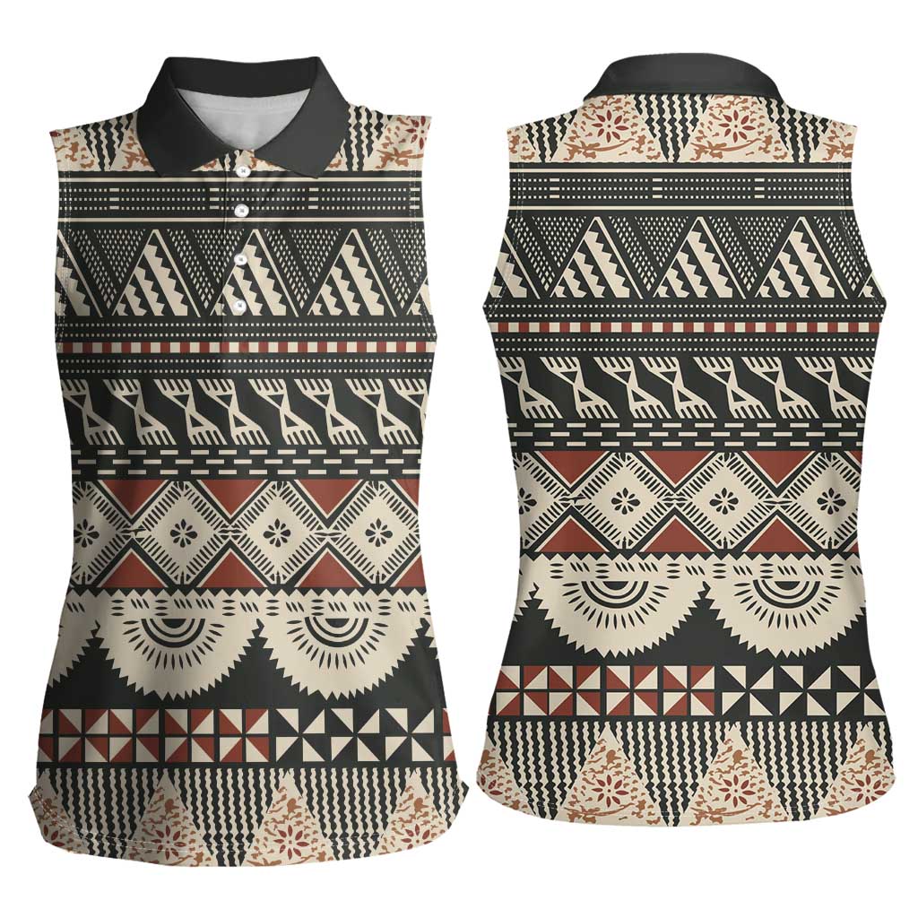 Vintage Bula Fiji Masi Women Sleeveless Polo Shirt Fijian Tapa Cloth - Polynesian Pride
