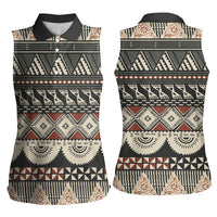 Vintage Bula Fiji Masi Women Sleeveless Polo Shirt Fijian Tapa Cloth - Polynesian Pride