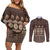 Bula Fiji Iri ni Meke Couples Matching Off Shoulder Short Dress and Long Sleeve Button Shirt Kuvui Fijian Masi - Polynesian Pride